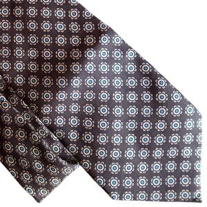 Vintage Necktie Silk Oxbridge Carmel By-The-Sea Mens Medallion 56" Brown/White